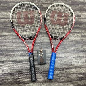 Preowned Bundle of TWO Wilson Power Bridge Tennis Rackets + Ping Pong Keychain